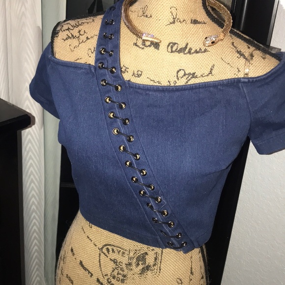 Denim cropped top - Picture 3 of 4